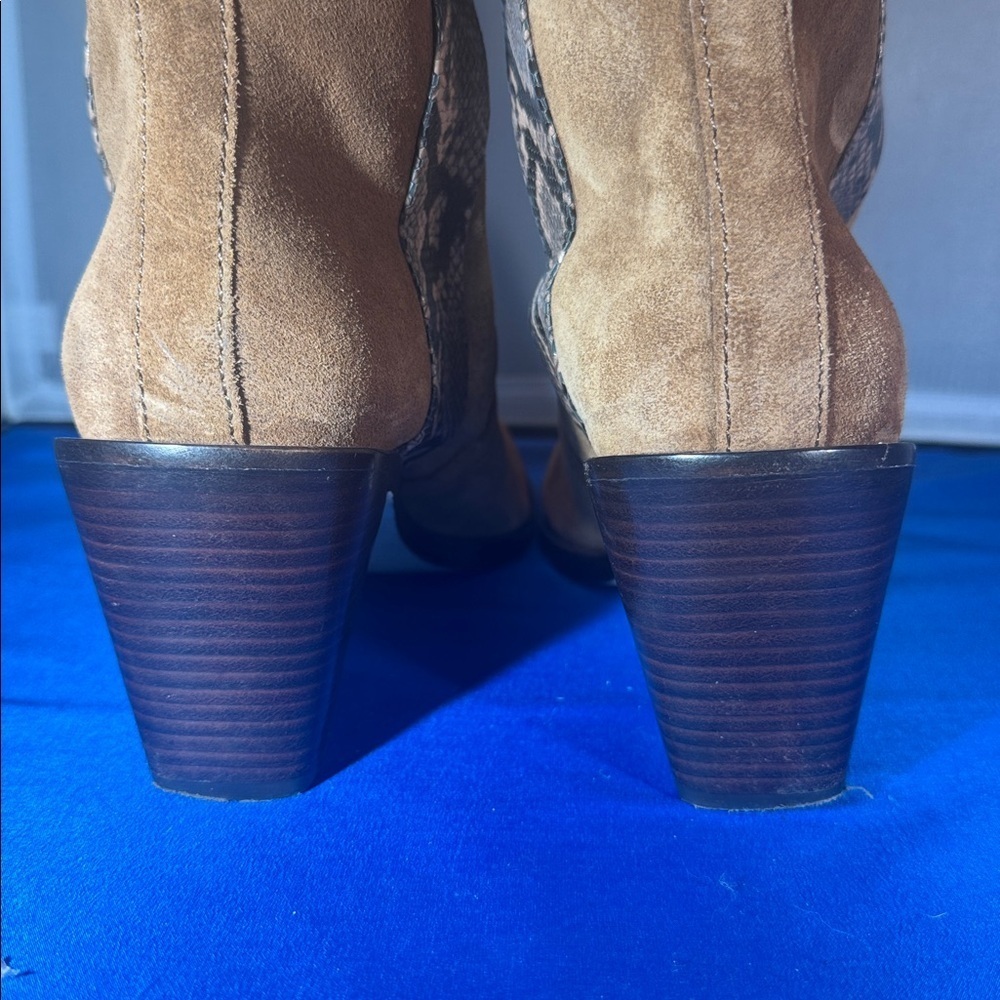 Donald Pliner riot suede western riding boot tan suede and snakeskin print strap - Picture 6 of 12